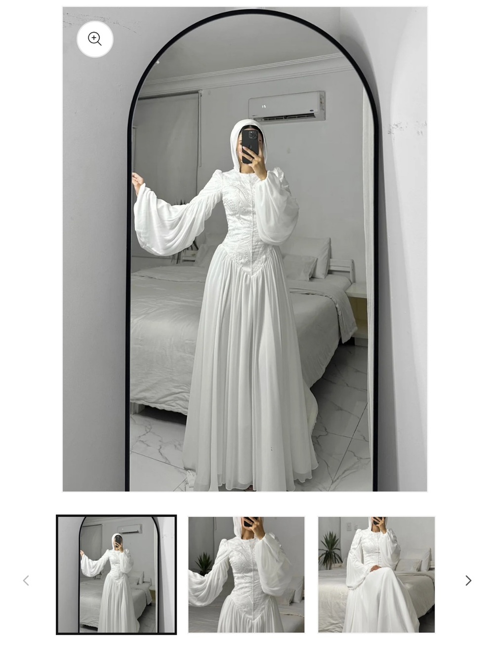 White Long Sleeve Chiffon Evening Dress
